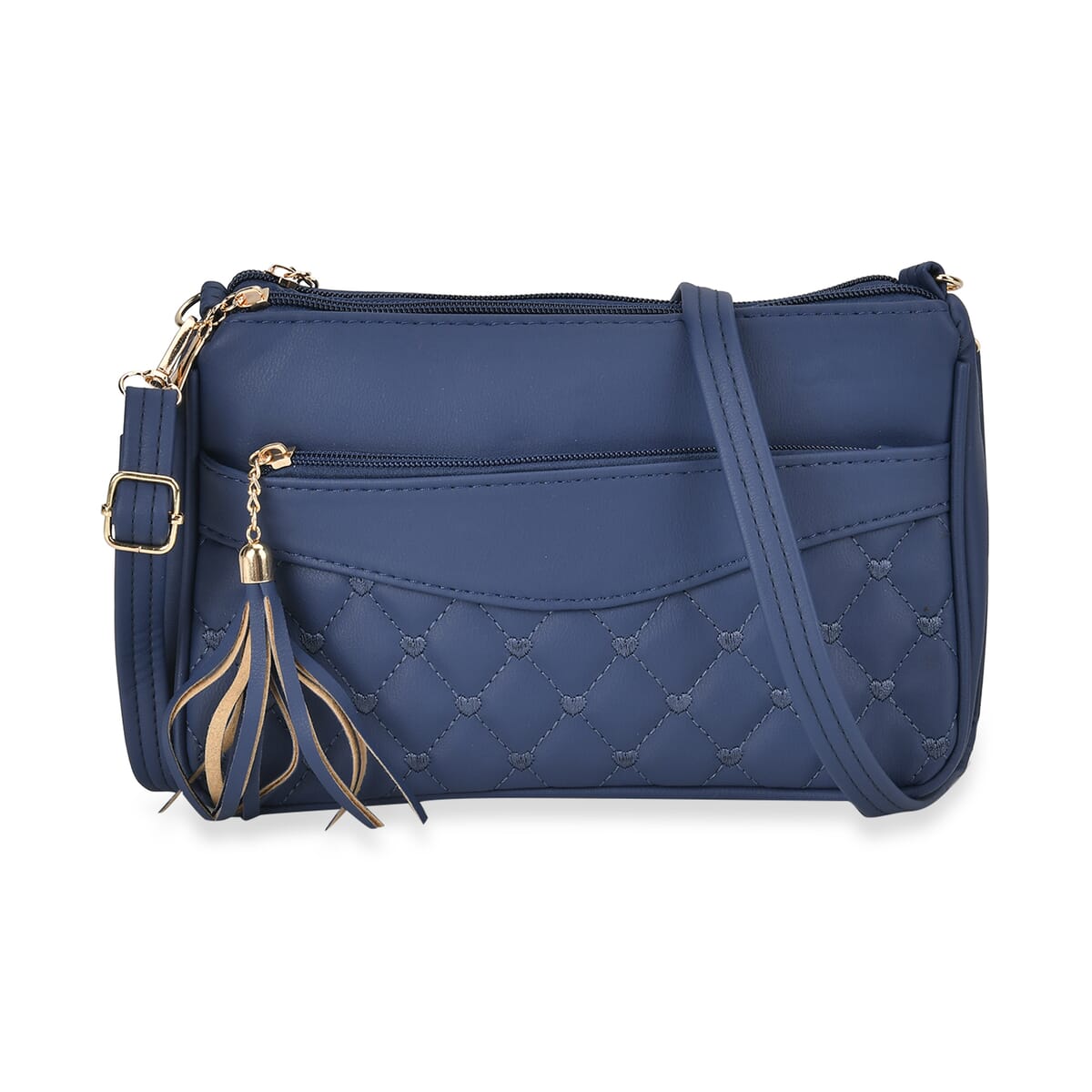 Navy Faux Leather Quilted Pattern Crossbody Bag with Detachable Shoulder Strap image number 0
