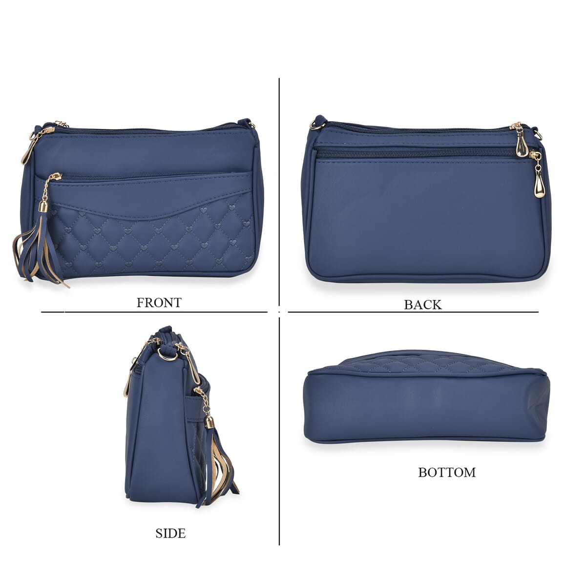 Navy Faux Leather Quilted Pattern Crossbody Bag with Detachable Shoulder Strap image number 3