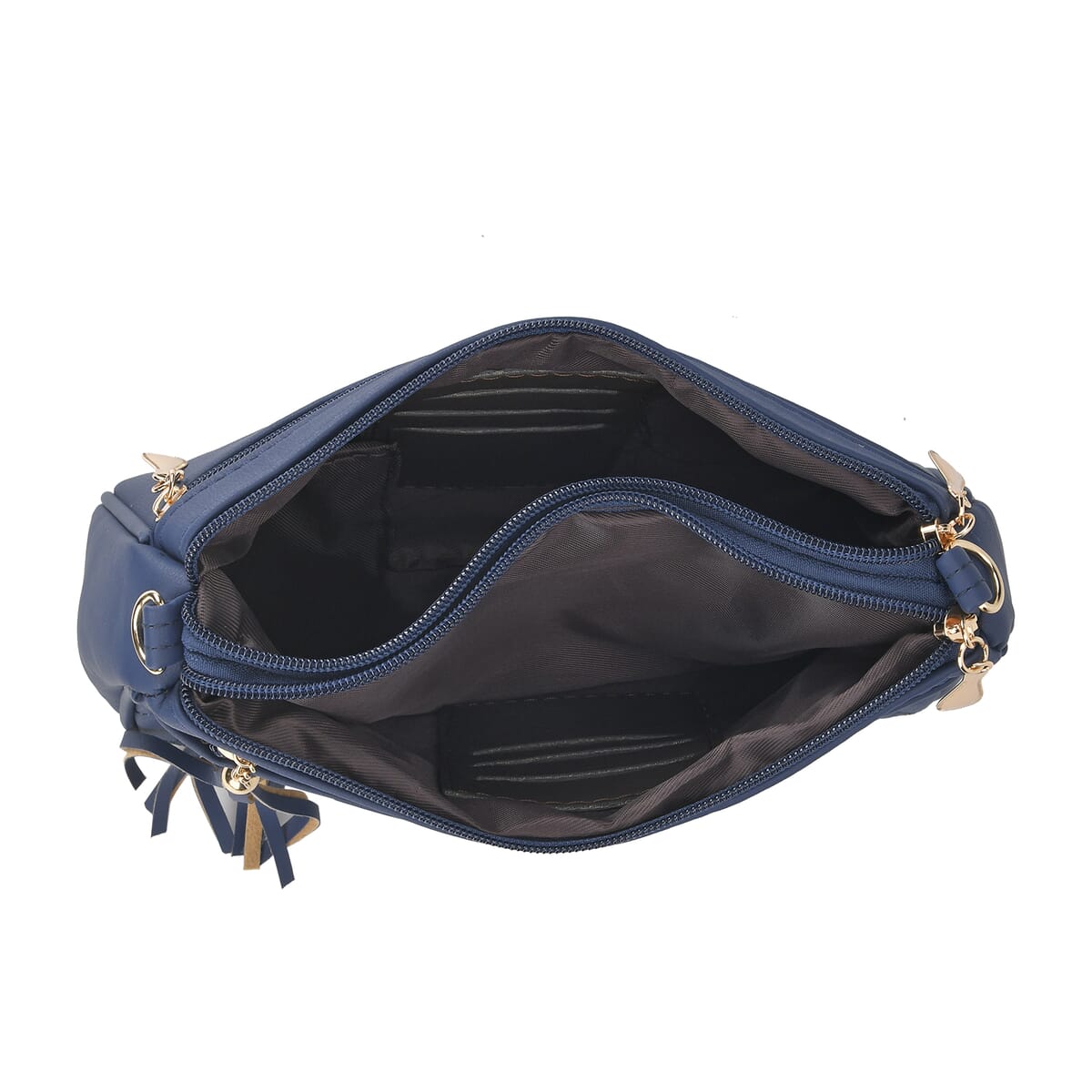 Navy Faux Leather Quilted Pattern Crossbody Bag with Detachable Shoulder Strap image number 4