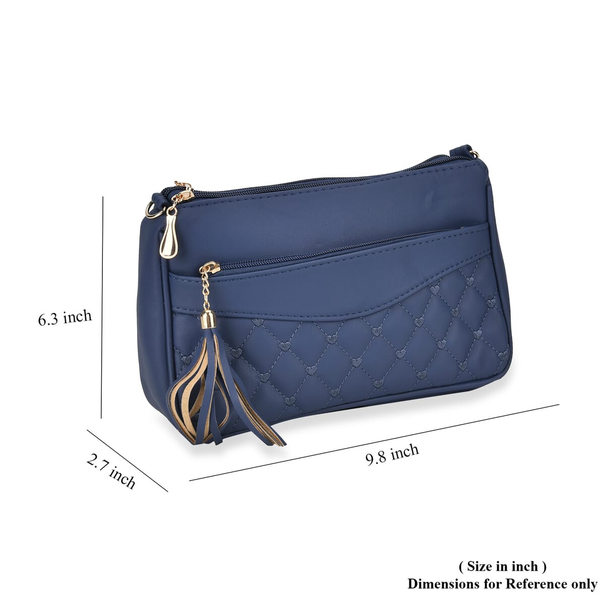 Navy Faux Leather Quilted Pattern Crossbody Bag with Detachable Shoulder Strap image number 6