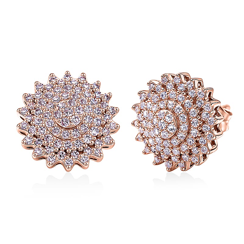 D'Joy Natural Pink Diamond I3 0.50 ctw Eternal Spark Cluster Stud Earrings in 18K Vermeil Rose Gold Over Sterling Silver