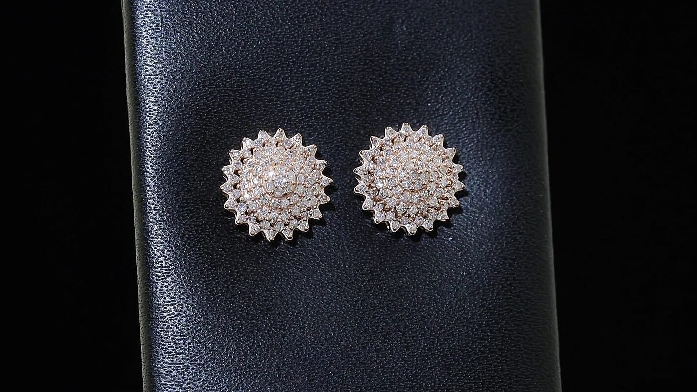 D'Joy Natural Pink Diamond I3 0.50 ctw Eternal Spark Cluster Stud Earrings in 18K Vermeil Rose Gold Over Sterling Silver