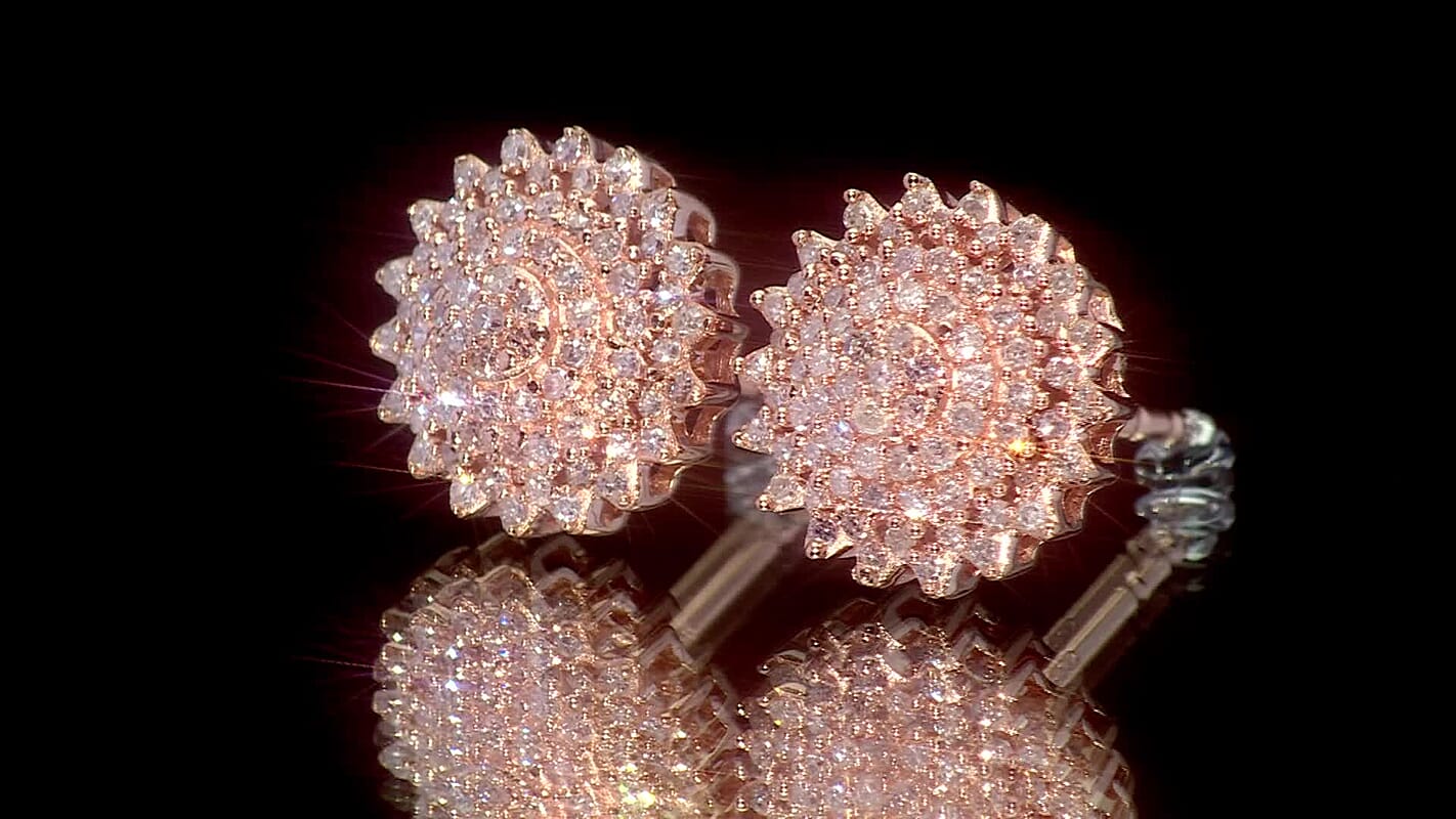 D'Joy Natural Pink Diamond I3 0.50 ctw Eternal Spark Cluster Stud Earrings in 18K Vermeil Rose Gold Over Sterling Silver