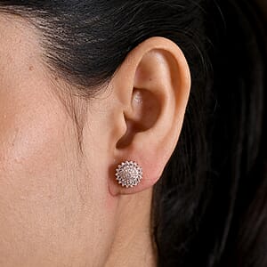 D'Joy Natural Pink Diamond I3 0.50 ctw Eternal Spark Cluster Stud Earrings in 18K Vermeil Rose Gold Over Sterling Silver (Del. in 7-10 Days)