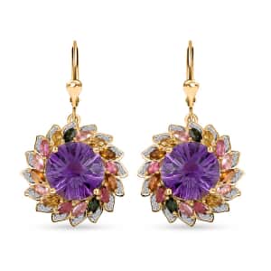 Starburst Cut African Amethyst, Multi-Tourmaline and White Zircon Floral Earring in Vermeil Yellow Gold Over Sterling Silver 18.00 ctw