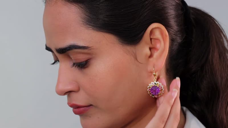 TLV Starburst Cut African Amethyst, Multi-Tourmaline, White Zircon Floral Earring in Vermeil YG Over Sterling Silver 16.50 ctw
