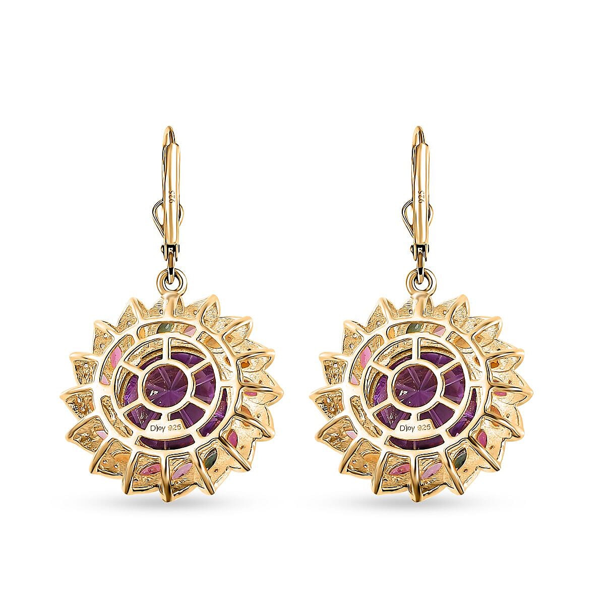 Starburst Cut African Amethyst, Multi-Tourmaline and White Zircon Floral Earring in Vermeil Yellow Gold Over Sterling Silver 18.00 ctw