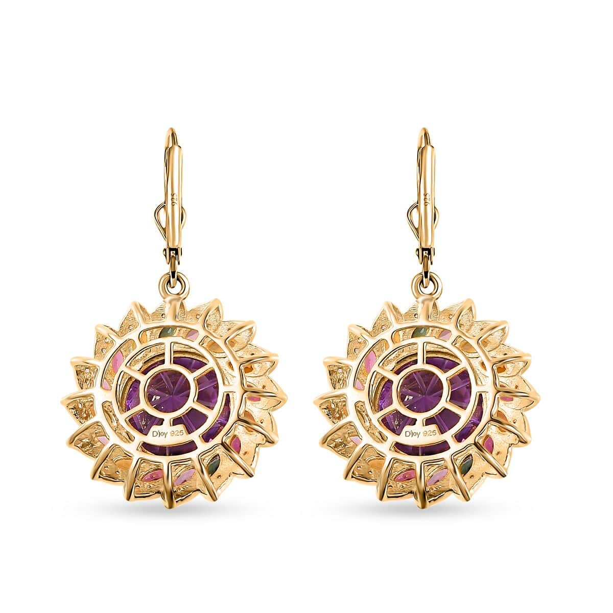 Starburst Cut African Amethyst, Multi-Tourmaline and White Zircon Floral Earring in Vermeil Yellow Gold Over Sterling Silver 18.00 ctw image number 4