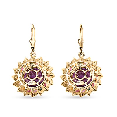 Starburst Cut African Amethyst, Multi-Tourmaline and White Zircon Floral Earring in Vermeil Yellow Gold Over Sterling Silver 18.00 ctw