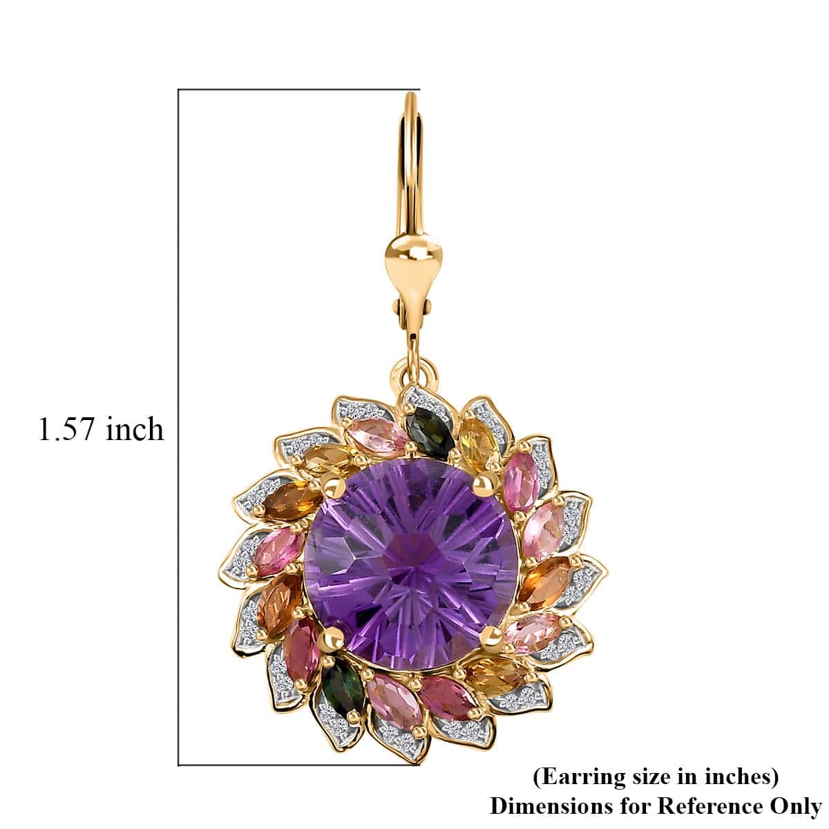 TLV Starburst Cut African Amethyst, Multi-Tourmaline, White Zircon Floral Earring in Vermeil YG Over Sterling Silver 16.50 ctw image number 5