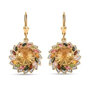 Starburst Cut Brazilian Citrine, Multi-Tourmaline and White Zircon Floral Earrings in Vermeil Yellow Gold Over Sterling Silver 16.50 ctw