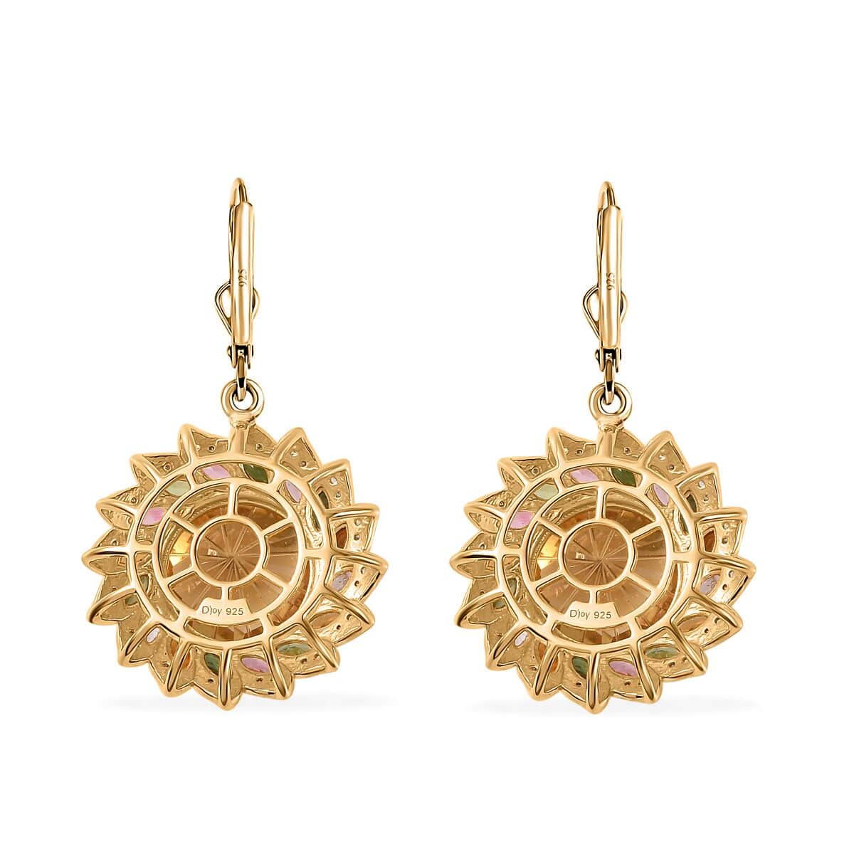Starburst Cut Brazilian Citrine, Multi-Tourmaline and White Zircon Floral Earrings in Vermeil Yellow Gold Over Sterling Silver 16.50 ctw image number 4