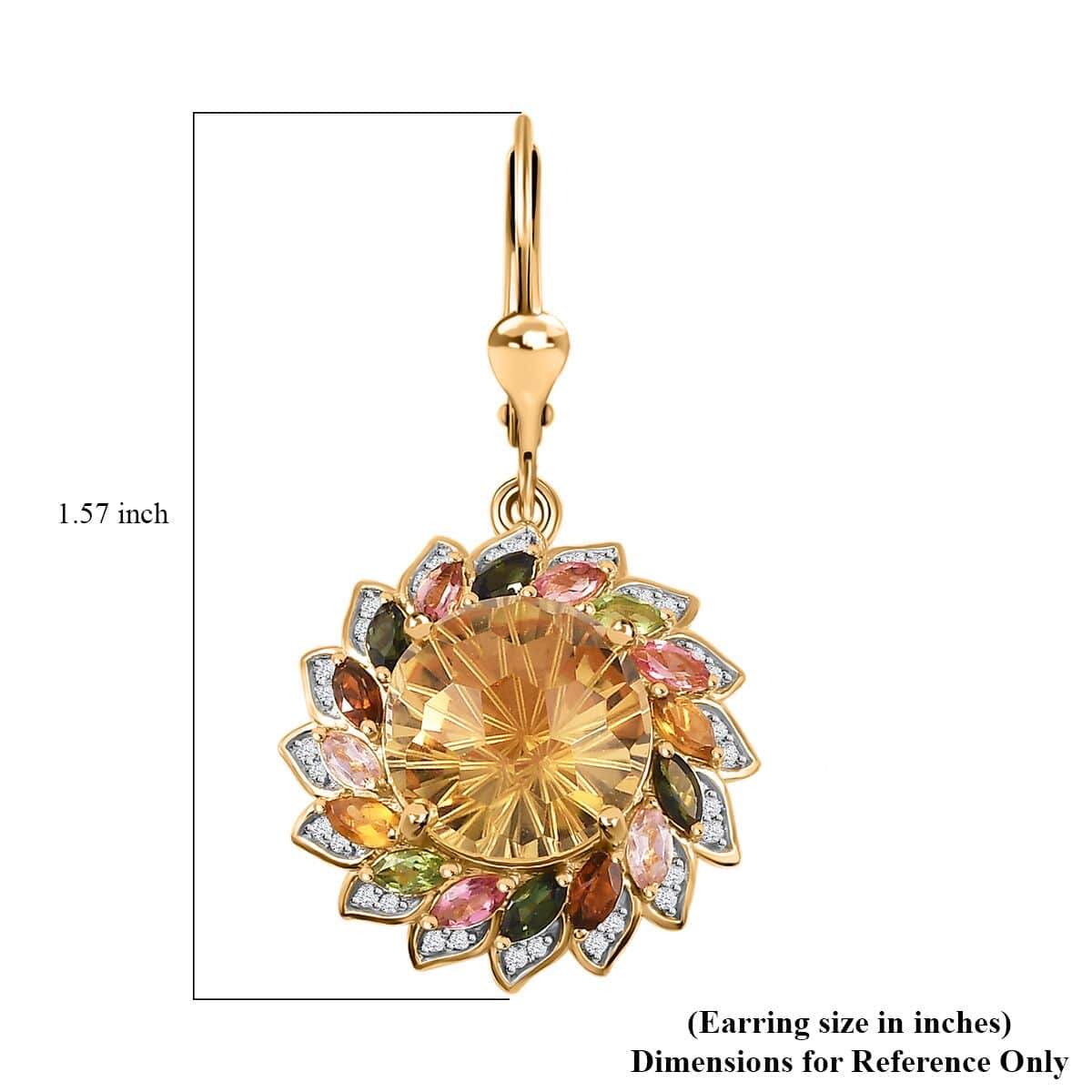 Starburst Cut Brazilian Citrine, Multi-Tourmaline and White Zircon Floral Earrings in Vermeil Yellow Gold Over Sterling Silver 16.50 ctw image number 5