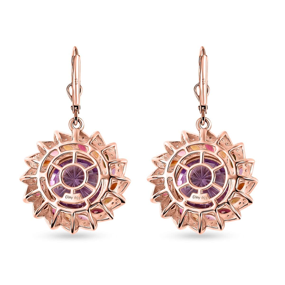 Starburst Cut Rose De France Amethyst, Multi-Tourmaline and White Zircon Floral Earrings in Vermeil Rose Gold Over Sterling Silver 16.30 ctw image number 4