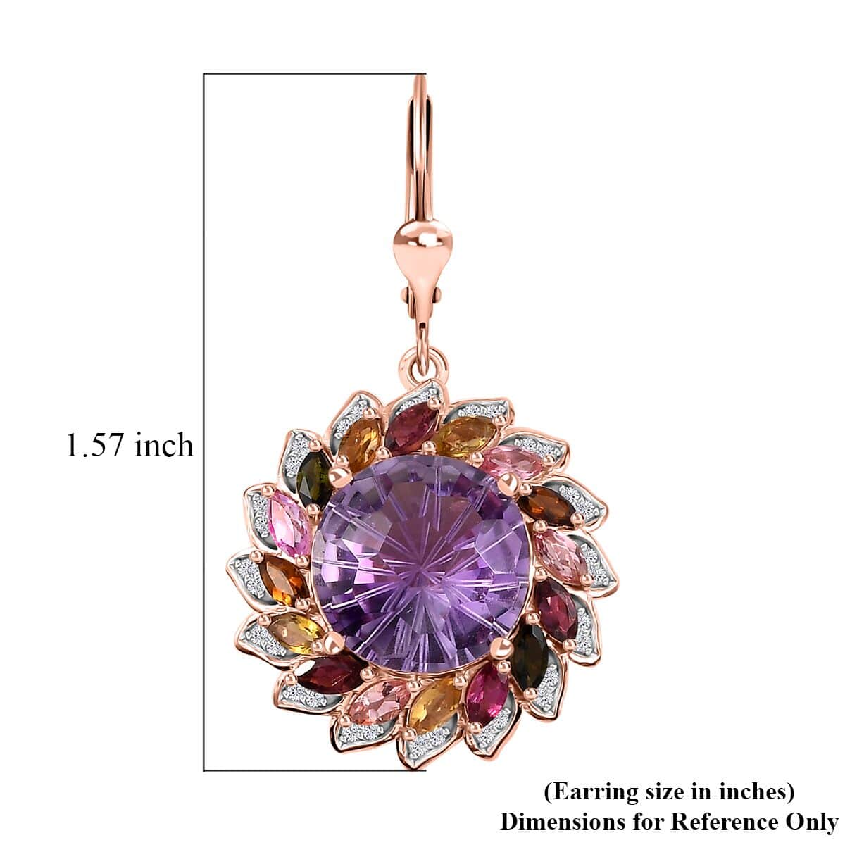 Starburst Cut Rose De France Amethyst, Multi-Tourmaline and White Zircon Floral Earrings in Vermeil Rose Gold Over Sterling Silver 16.30 ctw image number 5