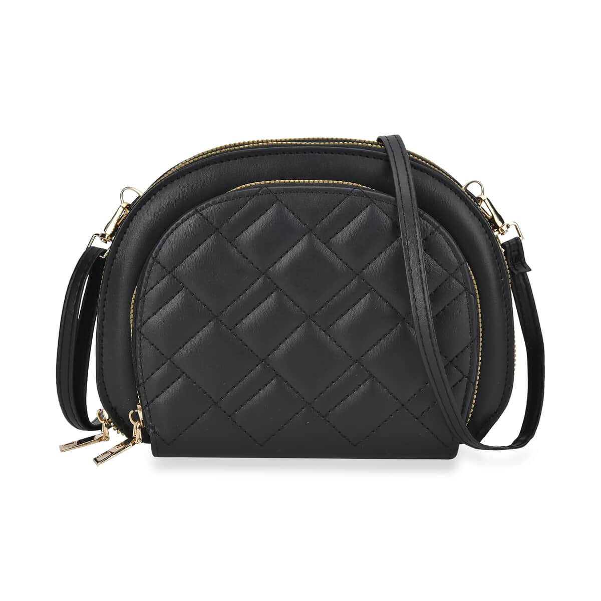 Black Faux Leather Quilted Crossbody Bag (8.3"x1.8"x5.9") with Detachable Shoulder Strap (63") image number 0