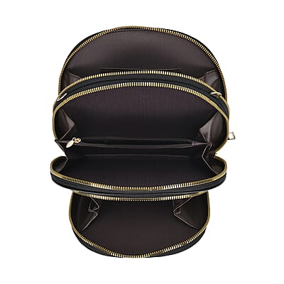 Black Faux Leather Quilted Crossbody Bag with Detachable Shoulder Strap 