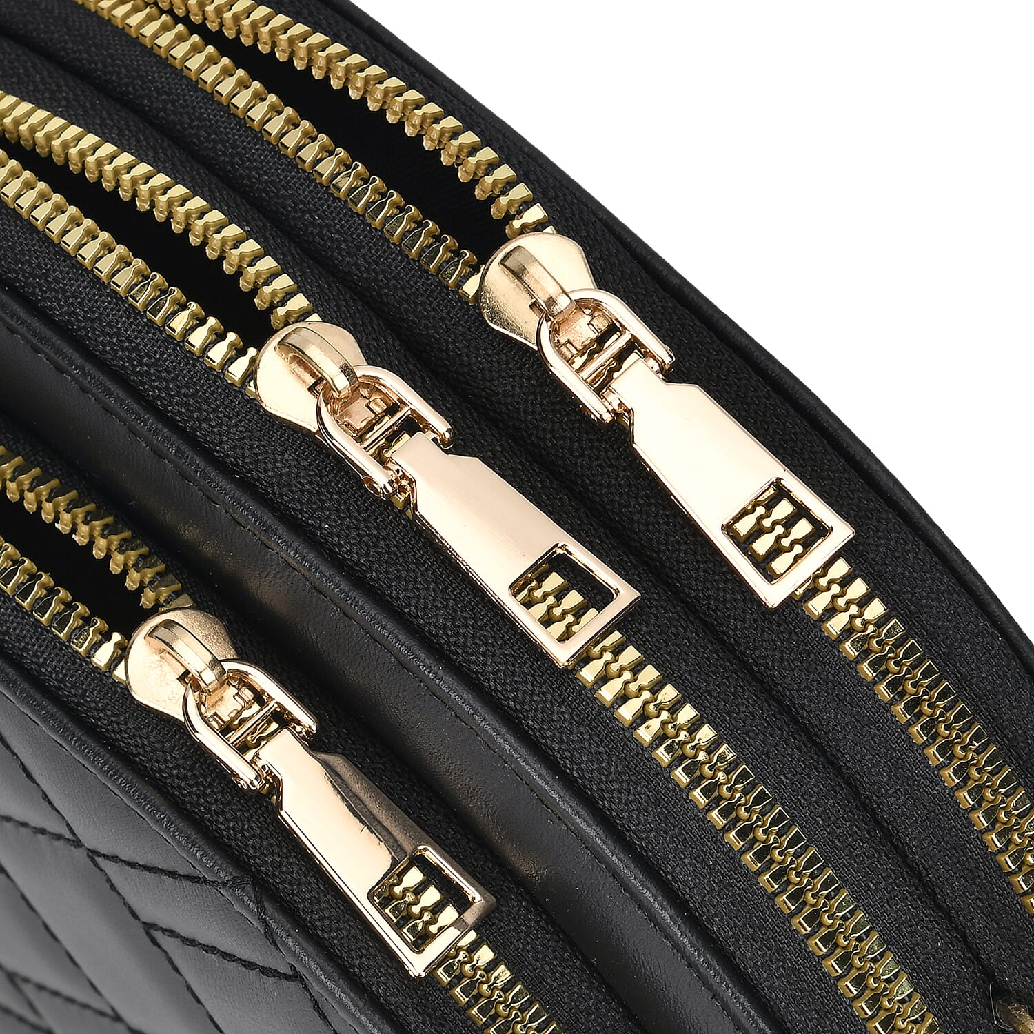 Black Faux Leather Quilted Crossbody Bag with Detachable Shoulder Strap 