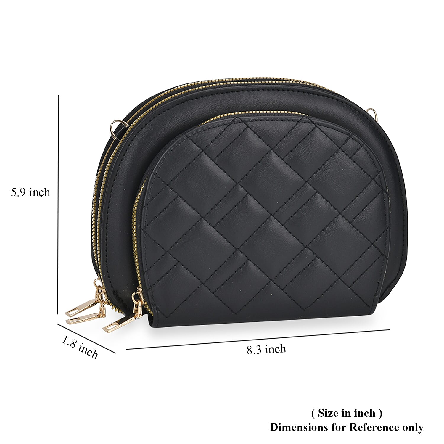 Black Faux Leather Quilted Crossbody Bag with Detachable Shoulder Strap 