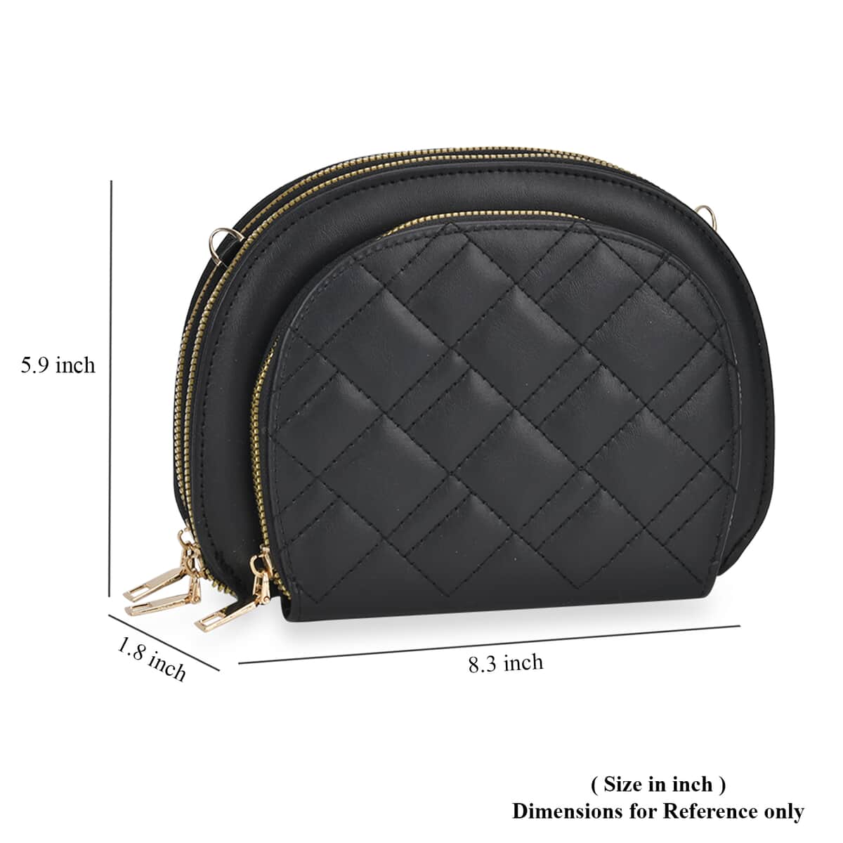 Black Faux Leather Quilted Crossbody Bag (8.3"x1.8"x5.9") with Detachable Shoulder Strap (63") image number 6