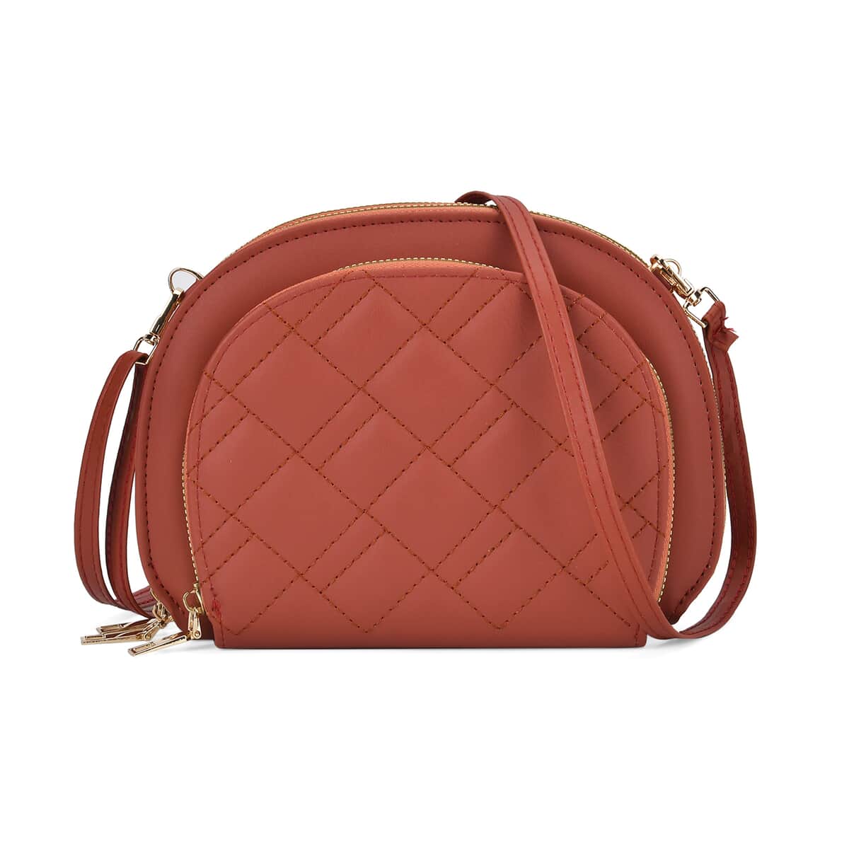 Red Faux Leather Quilted Crossbody Bag with Detachable Shoulder Strap image number 0