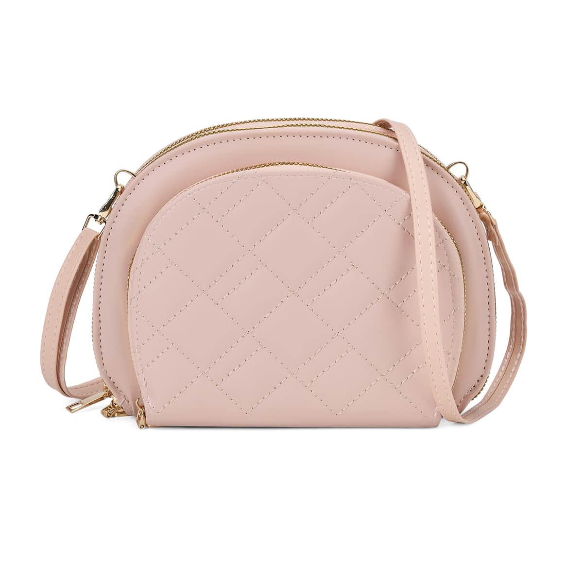 Pink Faux Leather Quilted Crossbody Bag with Detachable Shoulder Strap image number 0