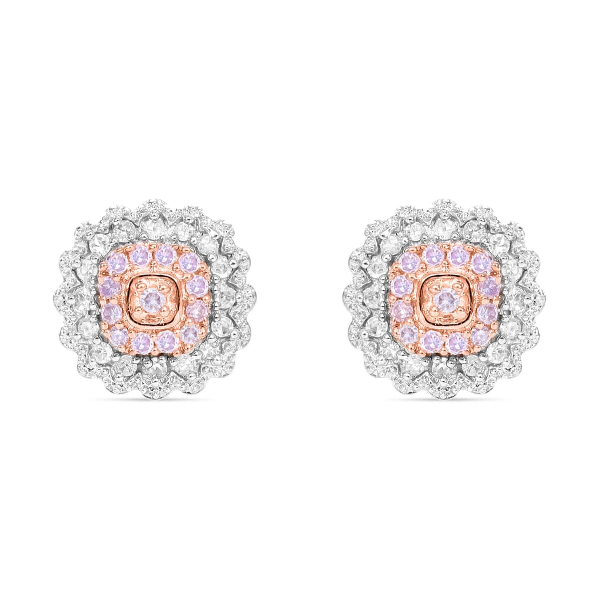 Natural Pink and White Diamond I3 Earrings in Vermeil Rose Gold Over Sterling Silver 0.33 ctw image number 0
