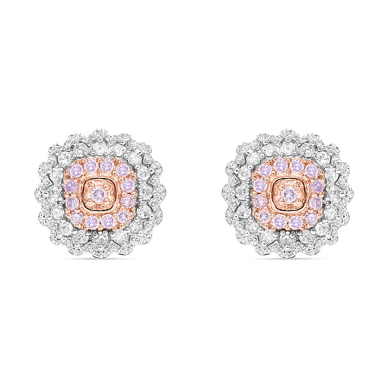 Natural Pink and White Diamond I3 Earrings in Vermeil Rose Gold Over Sterling Silver 0.33 ctw