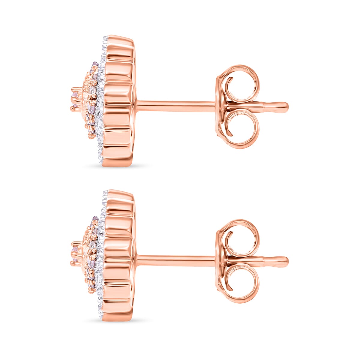 Natural Pink and White Diamond I3 Earrings in Vermeil Rose Gold Over Sterling Silver 0.33 ctw