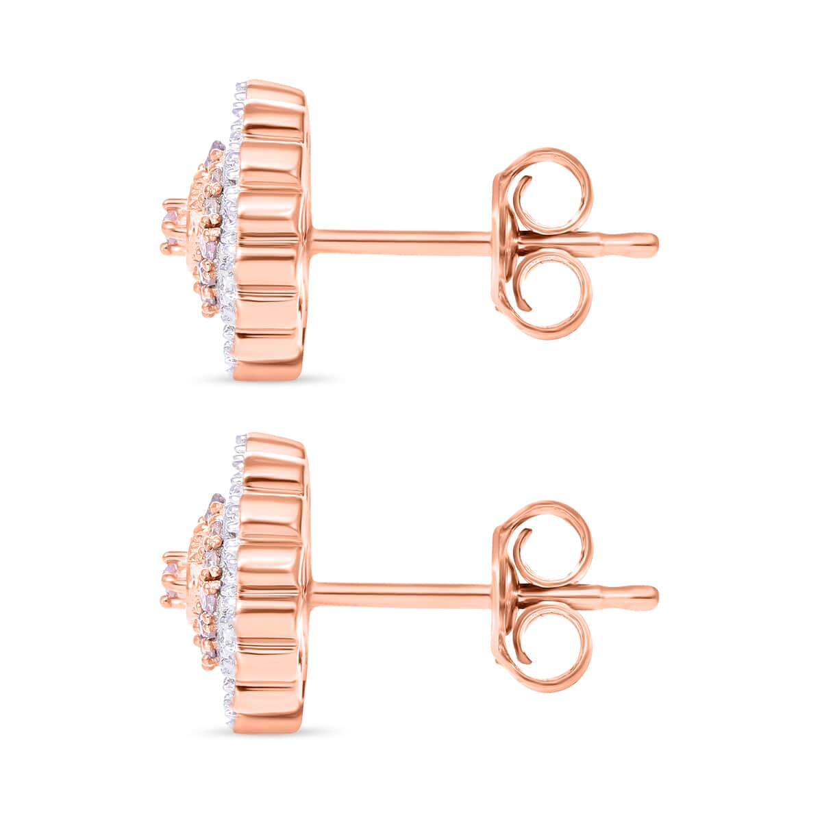 Natural Pink and White Diamond I3 Earrings in Vermeil Rose Gold Over Sterling Silver 0.33 ctw image number 2