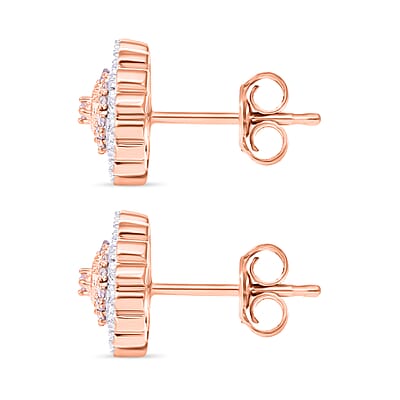 Natural Pink and White Diamond I3 Earrings in Vermeil Rose Gold Over Sterling Silver 0.33 ctw