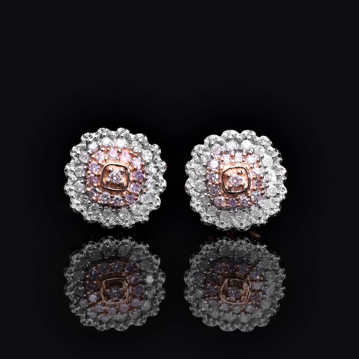 Natural Pink and White Diamond I3 Earrings in Vermeil Rose Gold Over Sterling Silver 0.33 ctw image number 4