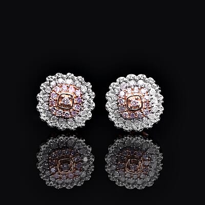 Natural Pink and White Diamond I3 Earrings in Vermeil Rose Gold Over Sterling Silver 0.33 ctw