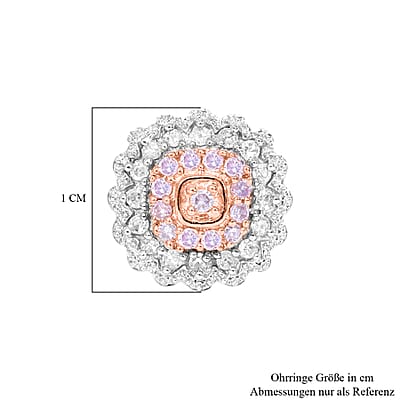 Natural Pink and White Diamond I3 Earrings in Vermeil Rose Gold Over Sterling Silver 0.33 ctw