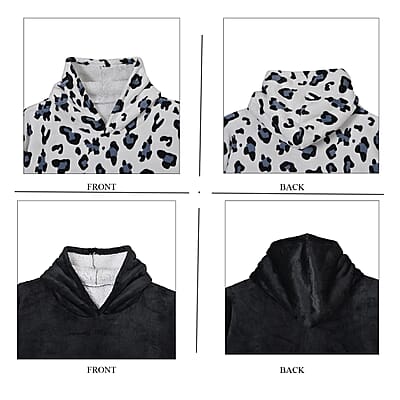 Set of 2 Black and Leopard Blanket Hoodie Sweatshirt Blanket with Kangaroo Pocket – One Size Fits Most