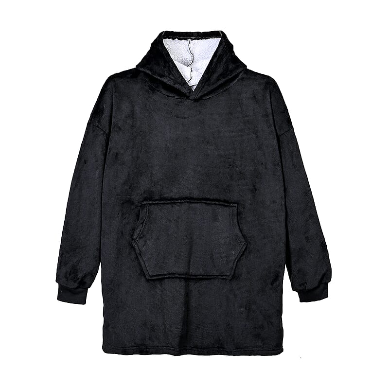 Black Blanket Hoodie Sweatshirt with Kangaroo Pocket – One Size Fits Most