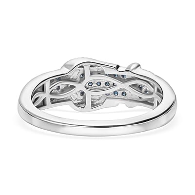Blue and White Diamond Buckle Ring in Platinum Over Sterling Silver (Size 11.0) 0.25 ctw