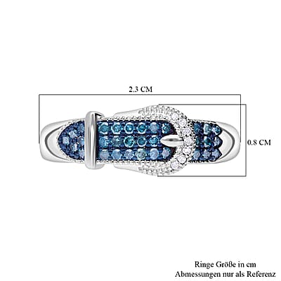 Blue and White Diamond Buckle Ring in Platinum Over Sterling Silver (Size 5.0) 0.25 ctw