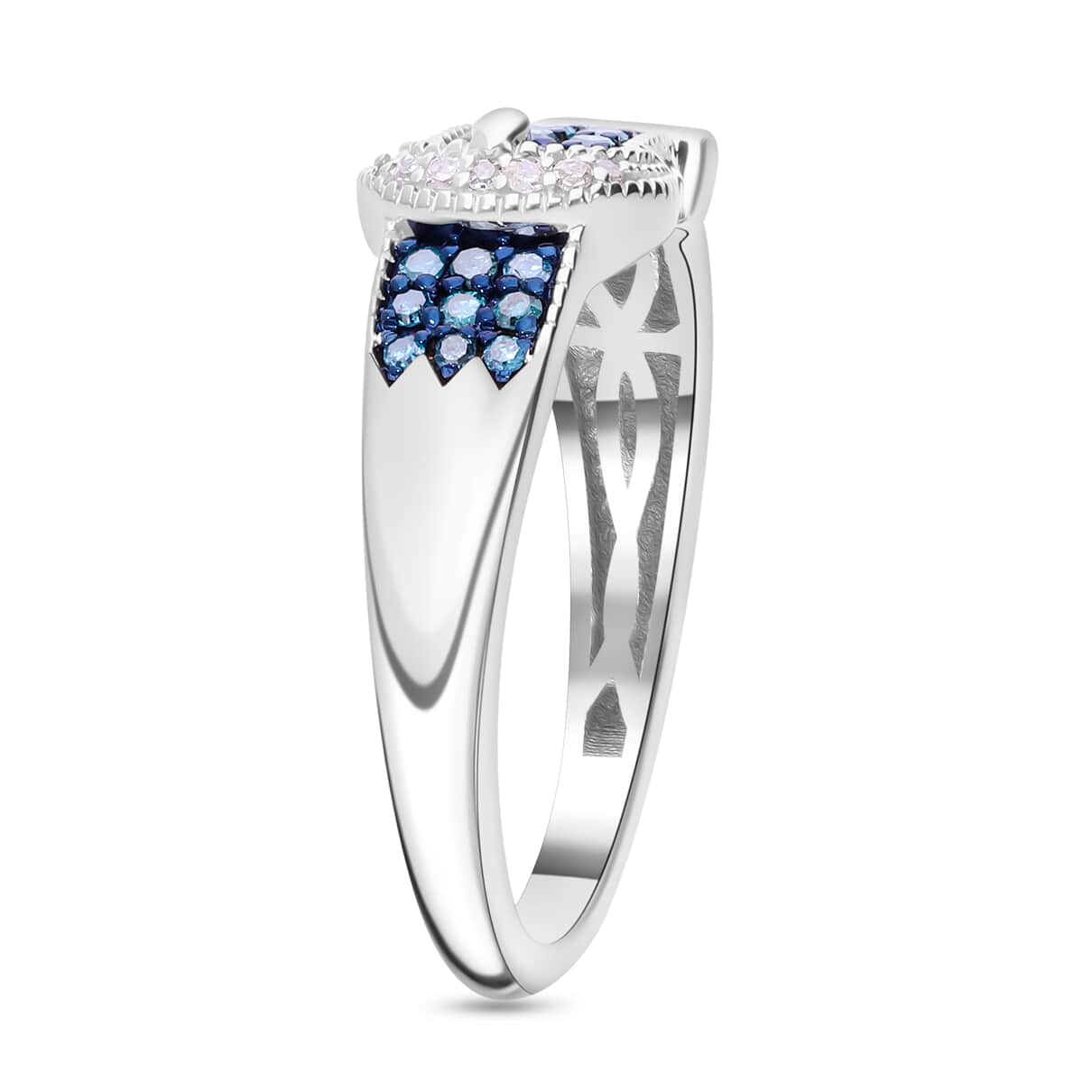 Blue and White Diamond Buckle Ring in Platinum Over Sterling Silver (Size 6.0) 0.25 ctw image number 1