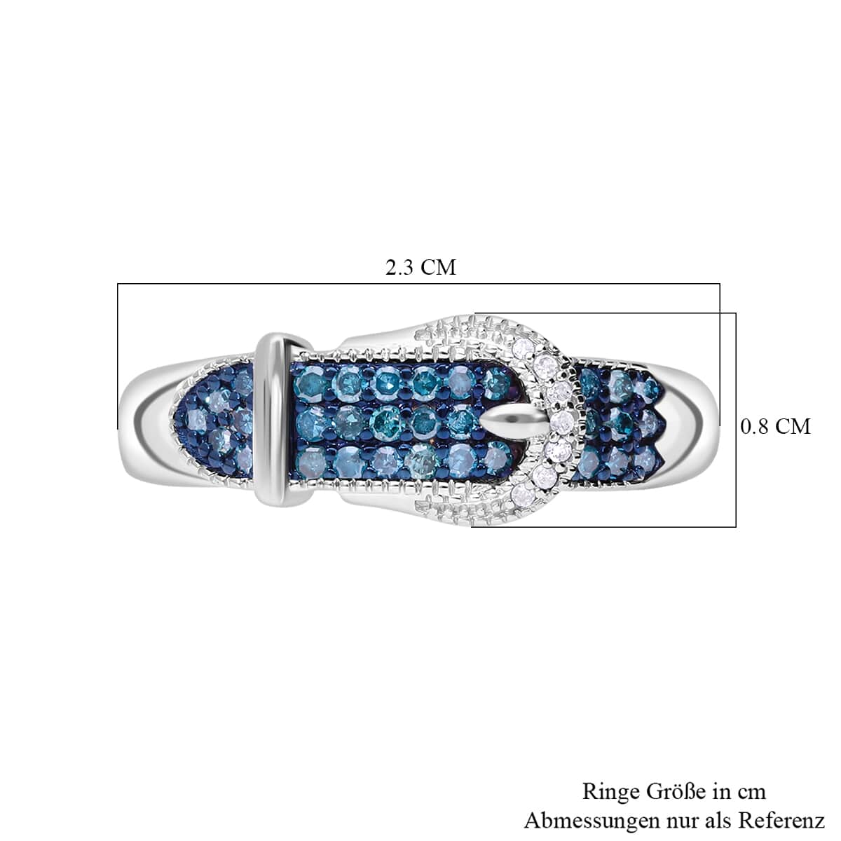 Blue and White Diamond Buckle Ring in Platinum Over Sterling Silver (Size 6.0) 0.25 ctw image number 4