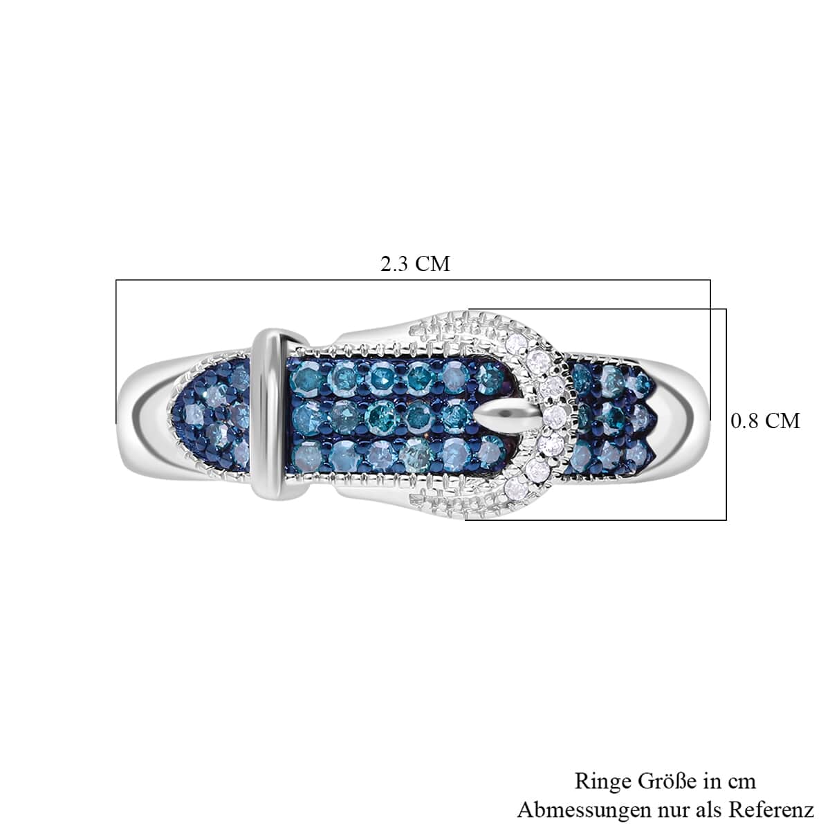 TLV Blue Diamond (IR), Diamond Buckle Ring in Platinum Over Sterling Silver (Size 7.0) 0.25 ctw image number 4