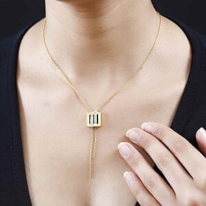 White Diamond and Kanchanaburi Blue Sapphire 0.22 ctw Necklace in 18K Vermeil Yellow Gold Over Sterling Silver (18 Inches)