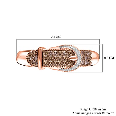 Natural Champagne and White Diamond Buckle Ring in Vermeil Rose Gold Over Sterling Silver (Size 10.0) 0.25 ctw