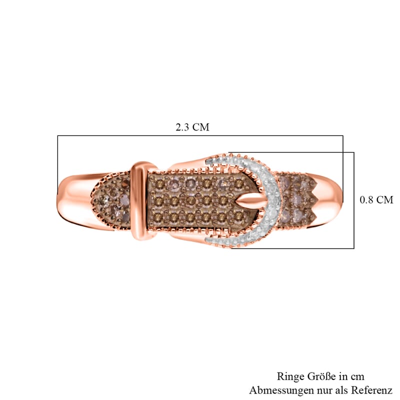 Natural Champagne and White Diamond Buckle Ring in Vermeil Rose Gold Over Sterling Silver (Size 10.0) 0.25 ctw