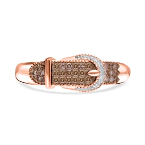 Natural Champagne and White Diamond Buckle Ring in Vermeil Rose Gold Over Sterling Silver (Size 11.0) 0.25 ctw