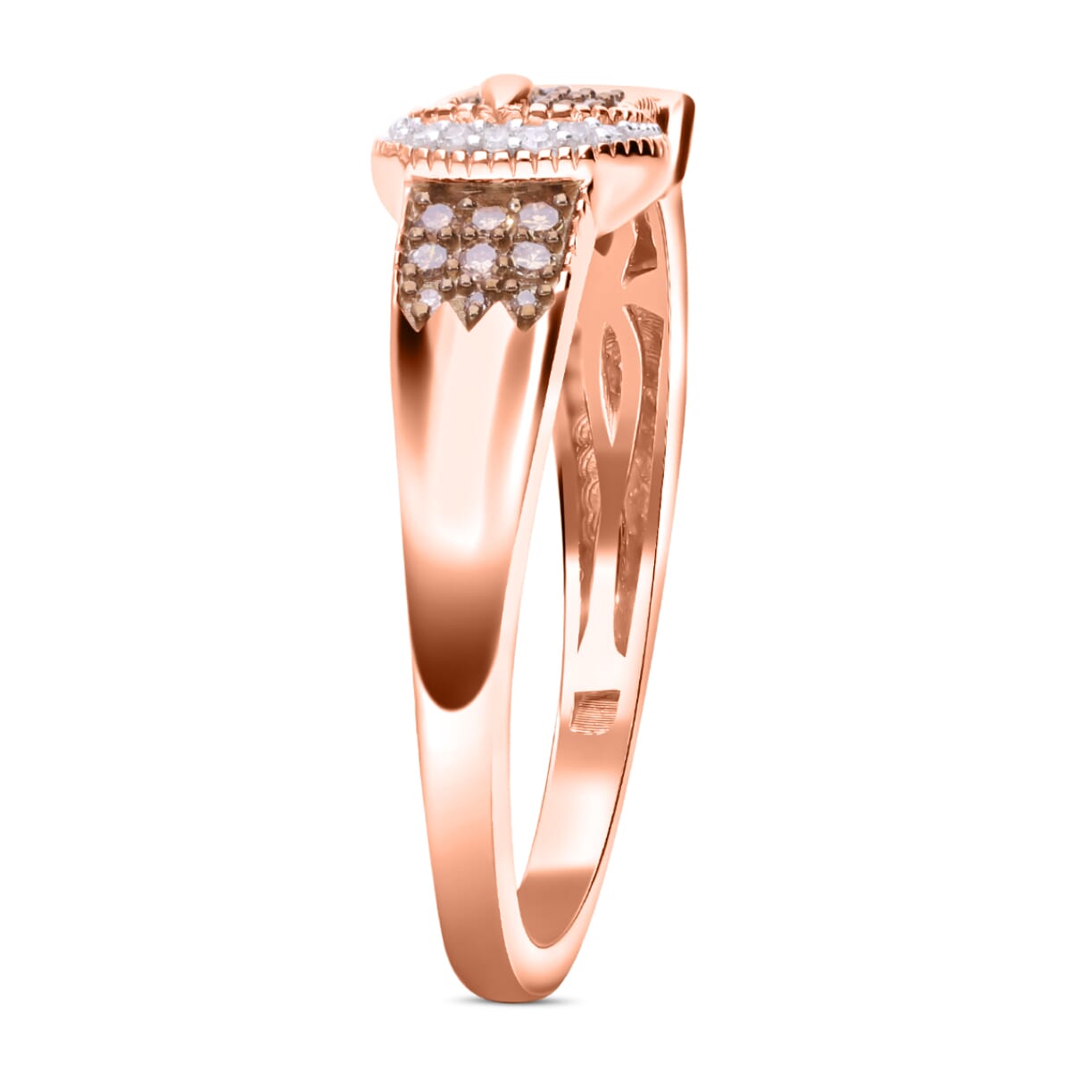Natural Champagne and White Diamond Buckle Ring in Vermeil Rose Gold Over Sterling Silver (Size 9.0) 0.25 ctw image number 2