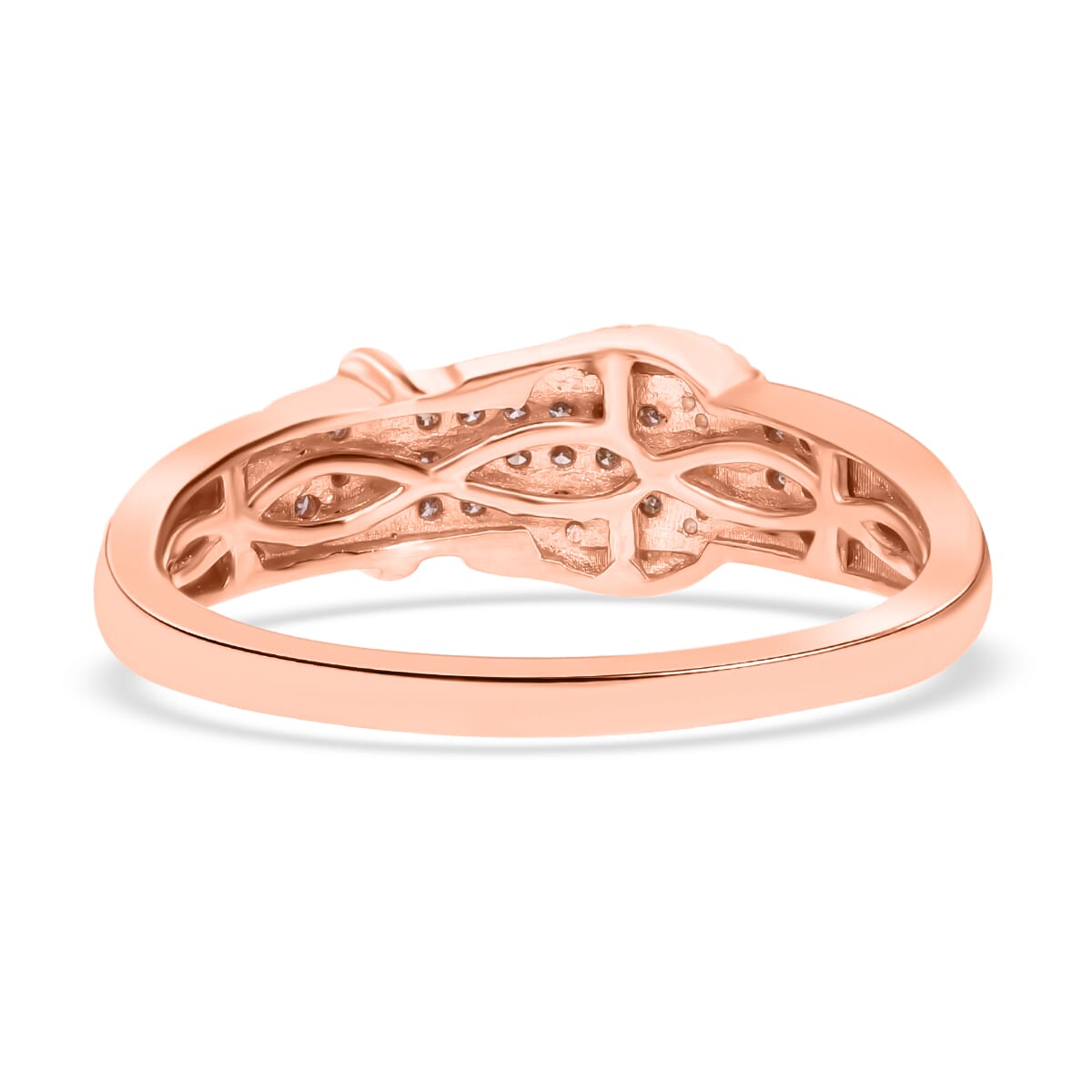 Natural Champagne and White Diamond Buckle Ring in Vermeil Rose Gold Over Sterling Silver (Size 9.0) 0.25 ctw image number 3