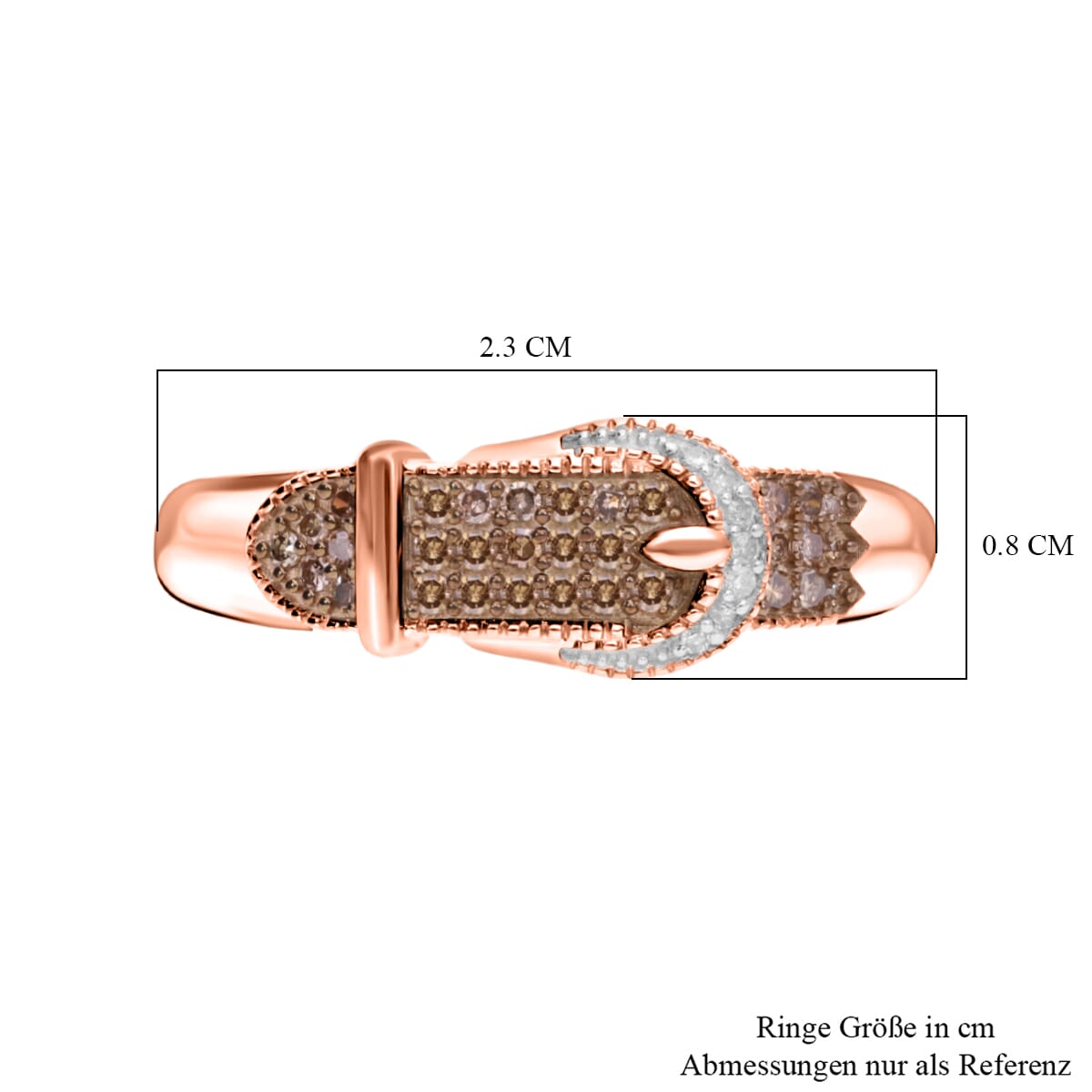 Natural Champagne and White Diamond Buckle Ring in Vermeil Rose Gold Over Sterling Silver (Size 9.0) 0.25 ctw image number 5