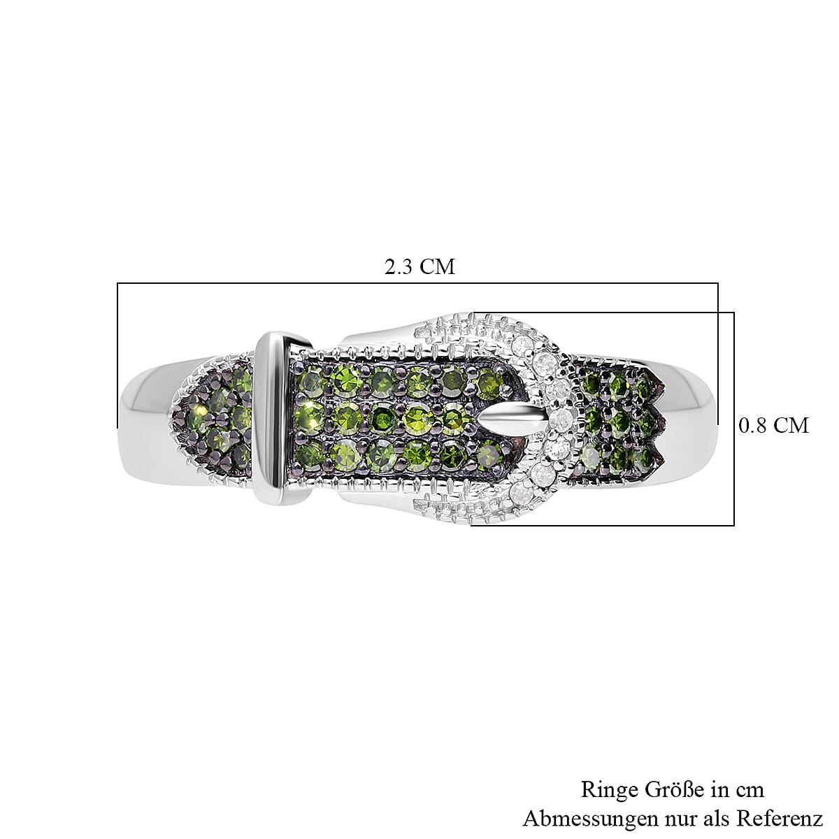 Green and White Diamond Buckle Ring in Platinum Over Sterling Silver (Size 10.0) 0.25 ctw image number 4