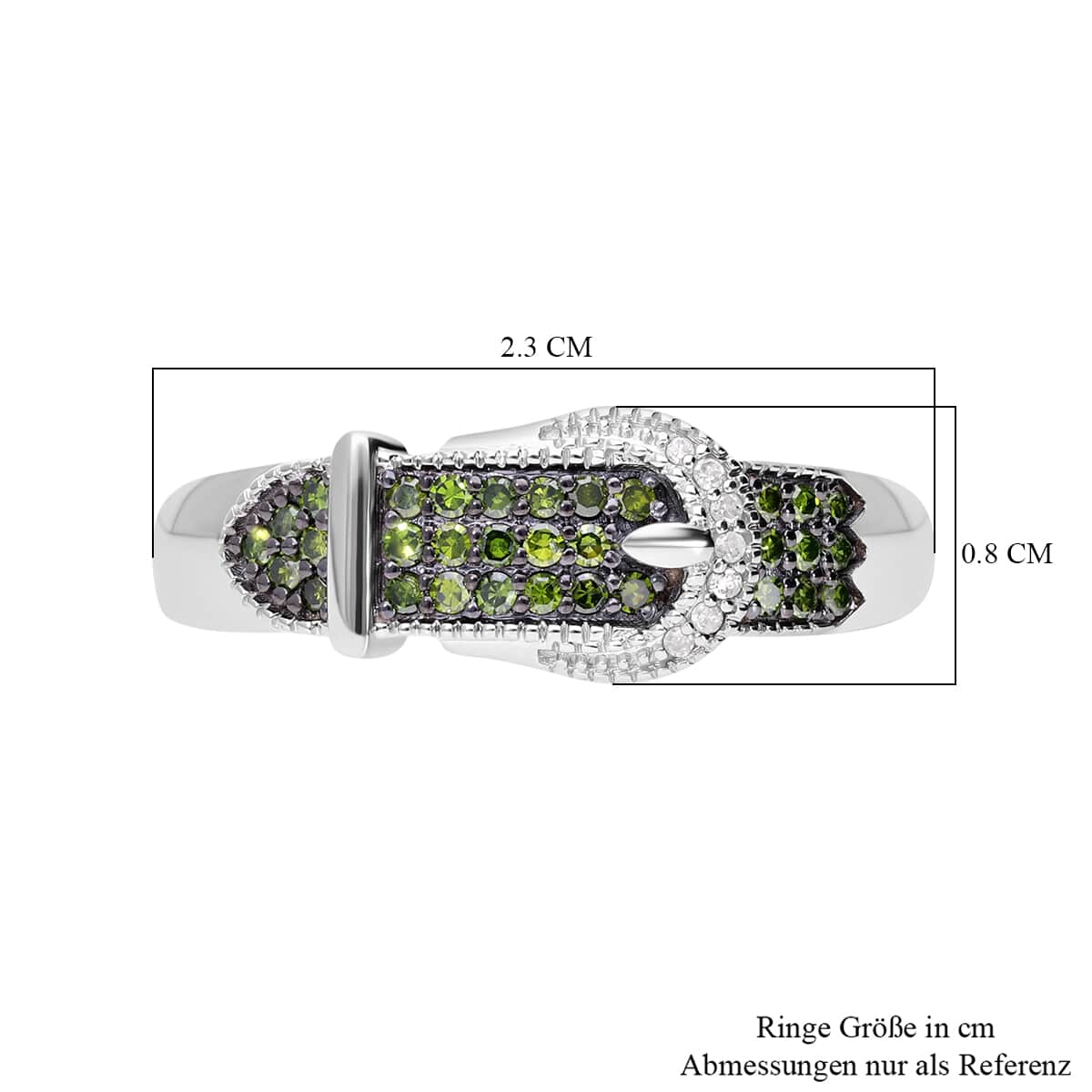 Green and White Diamond Buckle Ring in Platinum Over Sterling Silver (Size 7.0) 0.25 ctw image number 4